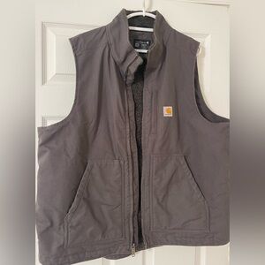 Carhartt Men's Loose Fit Washed Duck Sherpa-Lined Mock-Neck Vest.